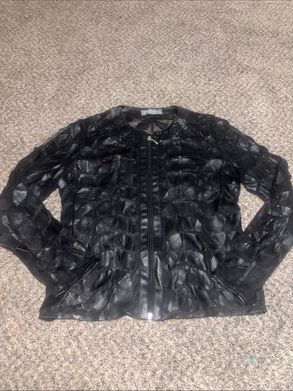 Women's Black Sheer Overlay Zip-Front Jacket